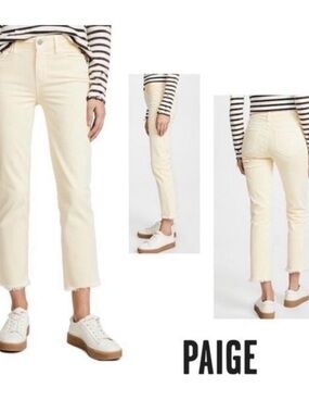 PAIGE pale yellow  Hoxton Straight Ankle Jeans with Frayed Hem